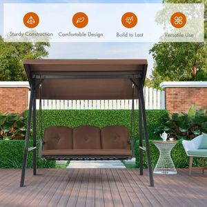 Columpio de Porche Ajustable para 3 Personas con Toldo y Cojines, Columpios para Patio - Product Image 3