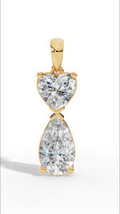 Collier double breloque cœur et poire en diamant de laboratoire, or 10K, VVS incolore, pendentif solitaire romantique avec chaîne - Product Image 5