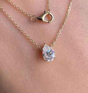 Pendentif délicat en diamant de laboratoire en forme de goutte d'eau en or 14 carats, diamant taille poire 2,0 carats CVD/HPHT, collier pour femme, bijoux fins E/VS - Product Image 5