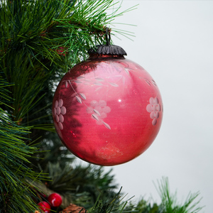 Adornos Navideños de Cristal Transparente Rojo, Bolas Colgantes Vintage Grabadas, Adornos para Árbol de Navidad - Product Image 2