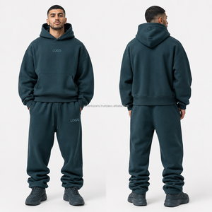 Ensemble deux pièces à épaules tombantes avec logo imprimé personnalisé, en tissu polaire brossé, col côtelé, poche kangourou, OEM, mode streetwear - Product Image 6