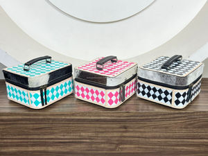 Wholesale Turquoise & White Checkered Hand Tooled Cowhide Leather Jewelry Case Custom Western Style Jewelry Organizer Travel <b>Box</b> - Product Image 6