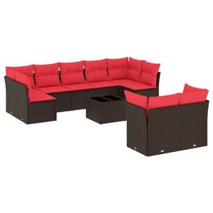 Ensemble de canapés de patio en polyrotin marron, 10 pièces, avec coussins, meubles d'extérieur durables - Product Image 2