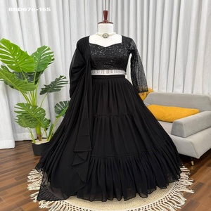 El Mejor Conjunto de Lehenga Choli y Dupatta de Tela Faux Georgette con Estilo Moderno y Volantes, Compra en Línea en India, Moda Étnica - Product Image 1