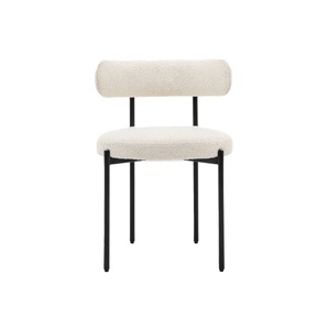 Modern White Boucle Upholstered Dining Chair with <b>Backrest</b> and Metal Legs for B2B Bulk Orders Direct From Factory - Product Image 6
