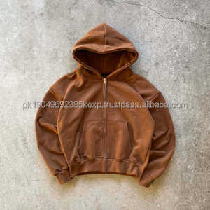 Sudadera con capucha corta y holgada de forro polar bordado personalizado con cremallera, de 500 GSM, para hombre - Product Image 4