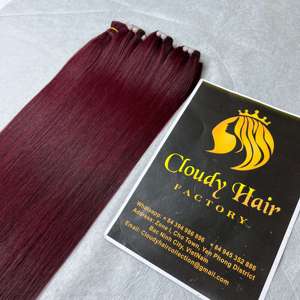 CDYAHIRVN Extensions de cheveux humains vietnamiens lisses et soyeux, couleur rouge bordeaux, double tirage - Product Image 2