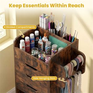 Adjustable Mobile Craft <b>Storage</b> Cart with 3 <b>Drawers</b> and Wheels Organize Wrapping Paper and Supplies - Product Image 5