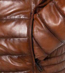 PREMIUM MEN'S BROWN PU LEATHER PUFFER <b>JACKET</b> <b>ZIP</b> <b>UP</b> WINTER OUTERWEAR WITH STAND COLLAR QUILTED DESIGN AND SIDE POCKETS - Product Image 6