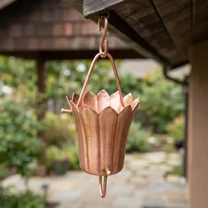 Chaîne de pluie décorative en cuivre Lotus Cup pour la collecte d'eau de pluie dans les gouttières, pour l'extérieur, le jardin, la terrasse, la maison, drainage des eaux de pluie - Product Image 3