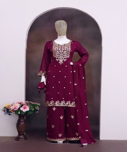 Salwar Kameez en coton violet avec broderie dorée pour femmes, tenue traditionnelle indienne, style décontracté, taille standard 87234 KALEESHA-115 - Product Image 3