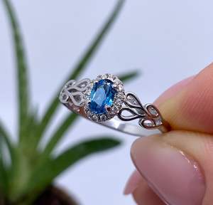 Anillo de Topacio Azul Londres Natural, Certificado por IGI, Estilo Art Deco, Plata de Ley 925, Chapado en Oro, Joyería Fina Hecha a Mano para Mujer - Product Image 1