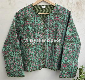 Chaqueta Acolchada Corta con Bordado Floral Verde, Reversible, de Algodón, Estilo Boho, 100% Suave, Transpirable y Ecológica, Gran Venta 2026 - Product Image 2