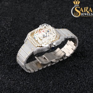 Reloj de pulsera de diamantes cultivados en laboratorio con esfera dorada Iced Out de calidad superior con esfera de fecha disponible para suministro de World Wide Web - Product Image 3