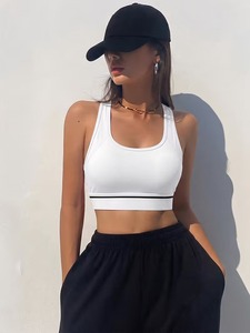 High Stretch <b>Mesh</b> Panel Racerback Workout Sports Bra Stripe Contrast Band Women Activewear Running Gym Yoga <b>Crop</b> Tank <b>Top</b> - Product Image 1