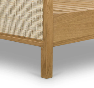 Cadre de lit en teck massif moderne Amangiri, tête de lit en rotin en forme d'arche, lit plateforme minimaliste, taille king, écologique, durable - Product Image 5