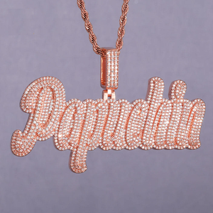 <b>Custom</b> <b>Name</b> Moissanite Diamond Script Pendant <b>Necklace</b> Rose Gold Hip Hop Statement Jewelry Gift - Product Image 5