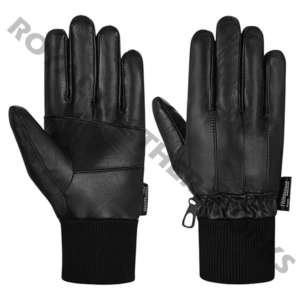 Gants en cuir pour hommes, noirs, longueur poignet, doublure thermique en fausse fourrure, style uni, chauds pour l'hiver en extérieur - Product Image 1