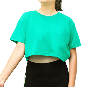 T-shirt court ample en coton épais vert menthe pour femme, manches courtes - Product Image 2