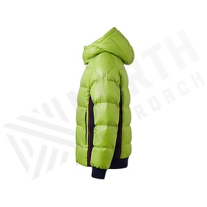 Hooded Quilted Jacket Green Full Sleeve Winter Windproof Polyester Wadding Regular Length Zipper Closure Contrast Color - Product Image 3