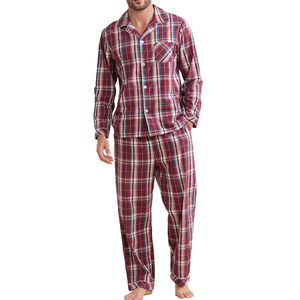 ชุดนอนผู้ชาย ชุดนอนสองชิ้นพร้อมเสื้อเชิ้ต ชุดนอนลำลองผู้ชาย แขนยาว ผ้าไหมซาติน - Product Image 1