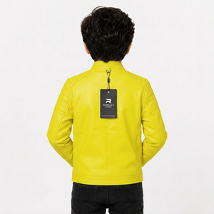 Modern kids leather <b>jacket</b> with soft inner lining durable construction and comfortable fit for every season and daily wear - Product Image 5