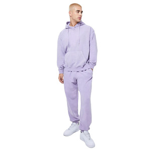 Conjunto Deportivo de Algodón 100%, Estilo Casual de Verano y Otoño, Color Lavanda, con Capucha, Manga Larga, Color Sólido, Personalizable - Product Image 1