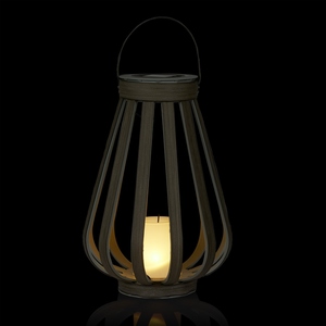 Encantadora Lámpara de Madera en Forma de Lágrima con Listones Grises Desgastados, con Vela LED Integrada, Ideal para Decoración de Patio Costero al Aire Libre - Product Image 6
