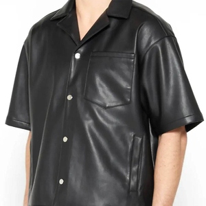 Chemises en cuir boutonnées décontractées coupe ample, chemise en cuir premium entièrement doublée, nouvelle collection hiver, pour usage extérieur, avec logo, pour hommes - Product Image 5