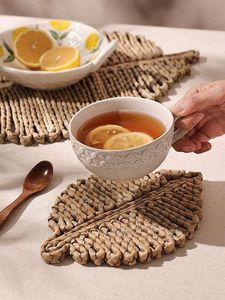 Bohemian Leaf Shape Handmade Woven <b>Rattan</b> Coaster Natural Heat Insulation <b>Table</b> Mat Coffee Cup Boho <b>Dining</b> Kitchen Home Decor - Product Image 4