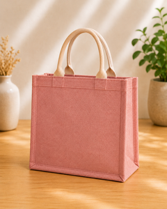 Pink Jute Tote <b>Bag</b> With <b>White</b> Leaf Embroidery Shoulder Length Handle Large Size Daily Use - Product Image 3