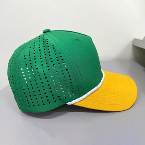 Wholesale Custom Logo Two Tone Perforated Golf Cap 5 Panel High Profile <b>Waterproof</b> Rope <b>Hat</b> with Laser Cut Holes Performance <b>Hat</b> - Product Image 3