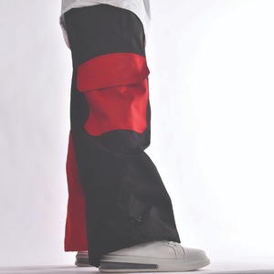 Pantalones Cargo Colorblock Rojos y Negros para Hombre, Estilo Urbano, Cierre con Cordón, Bolsillos Utilitarios Impermeables - Product Image 1