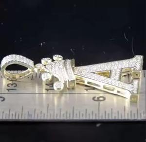 Customizable 2 Carat Diamond <b>Initial</b> Crown Charm 14K Yellow Gold Finish Ice Design Classic Sterling <b>Silver</b> Party Charms - Product Image 2