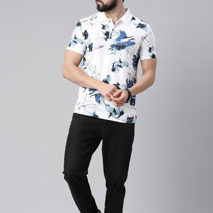 T-shirt pour homme à manches courtes, col montant, 100% coton, respirant, tissu tricoté décontracté, design imprimé écologique - Product Image 5