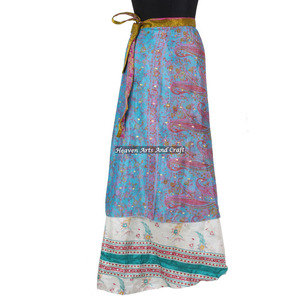 Indian Vintage 2 Layer <b>Magic</b> Hippie Sari Silk Wrap Skirts for <b>Beach</b> Wear 2 Layer Reversible <b>Magic</b> Silk Saris Wrap Long Skirt - Product Image 2