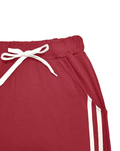 Women 2 Piece Shorts Set Solid Red O-Neck Short Sleeve Loose Fit Sporty Casual Summer Above Knee Knitted Polyester Soft Pockets - Product Image 4