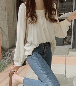 Blouse pull-over élégante et simple à manches longues et col carré en dentelle coréenne vintage pour femme – Vente en gros - Product Image 2