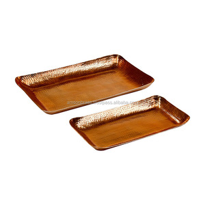 Design élégant plateau de table de service alimentaire en cuivre pur plateau de service rectangulaire en métal cuivre avec poignée - Product Image 5