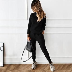 Costume uni deux pièces à col haut et pantalon extensible, pour femmes, pull-over d'hiver, produit Direct d'usine, - Product Image 4