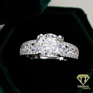 Elegant Moissanite Diamond Engagement <b>Ring</b> Round Cut Center Stone <b>Silver</b> Tone Bridal <b>Ring</b> Luxury <b>Statement</b> Jewelry For Women - Product Image 4