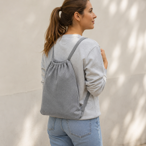 Recycled Cotton <b>Drawstring</b> <b>Backpack</b> 225 GSM 34x42 cm Custom Logo Gym School Promotional Bag Wholesale OEM Private Label Exporter - Product Image 4