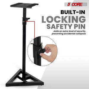 Supports et pieds de haut-parleur robustes, réglables en hauteur, télescopiques, base triangulaire, capacité de 100 lb, 59,5 pouces, 2 pièces - Product Image 5