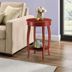 Red Round <b>Side</b> Table with Bottom Shelf Elegant Coffee Tables Design - Product Image 1