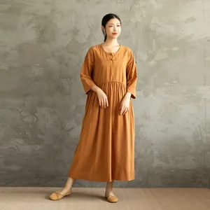 Vestido Maxi Bohemio de Algodón y Lino para Mujer, Corte Holgado, Casual, Verano, Manga Larga, Estilo Vintage - Product Image 3
