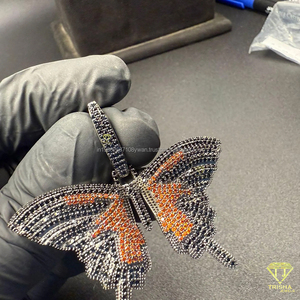 Collar con Colgante de Moissanita de Lujo con Diseño de Mariposa, Chapado en Plata 925, Certificado GIA, Estilo Hip Hop, Regalo con Piedra Naranja - Product Image 6