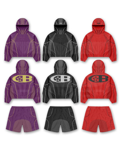 ชุดวอร์มกันลมผ้าโพลีเอสเตอร์/ไนลอนเนื้อหนาแบบ unisex พร้อมฮู้ดและกางเกงขาสั้น  รับสกรีนโลโก้สำหรับผู้ชาย - Product Image 5