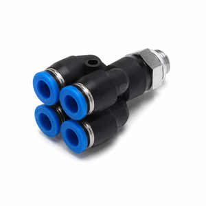 Raccord pneumatique 4 voies noir et bleu, connecteur fileté mâle vers femelle droite pour tuyau d'air, idéal pour l'automatisation - Product Image 1