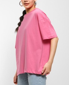 เสื้อยืดคอกลมแขนสั้นทรงโอเวอร์ไซส์คุณภาพสูงสำหรับผู้หญิง สีชมพูล้วน ผ้าฝ้าย 100% ทรงหลวม สวมใส่สบาย เหมาะสำหรับฤดูใบไม้ผลิและฤดูร้อน ผ้าเจอร์ซีย์ถัก - Product Image 3