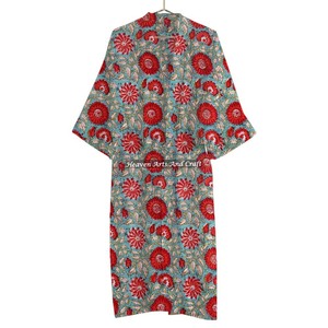 Indian Handmade Women Cotton Sleeved <b>Kaftan</b> Clothing Hand Block Print Dress Beach Wrap Cover Up Sleepwear Summer <b>Maxi</b> - Product Image 5